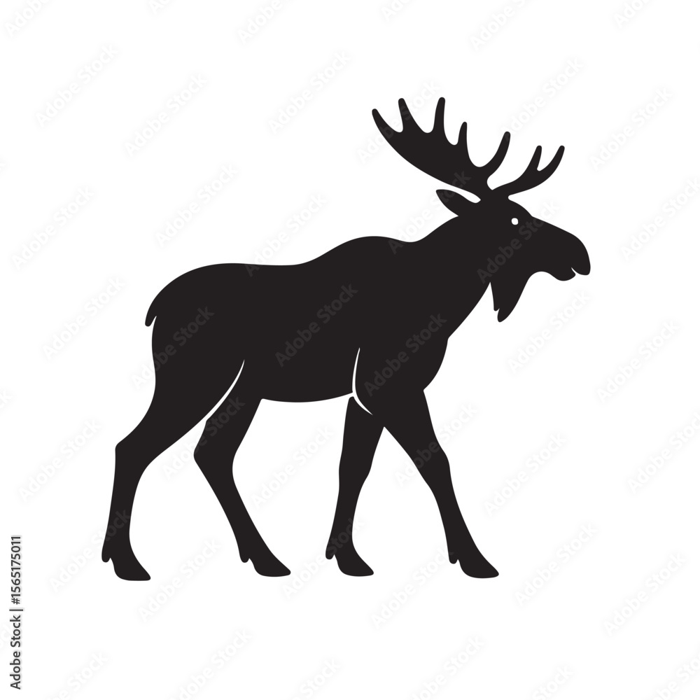 Fototapeta premium Moose Silhouette Vector Graphic of Wild Animal on White Background