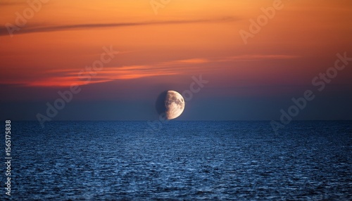 a small moon appears to float on the surface of water during a stunning sunset creating a surreal effect that evokes feelings of wonder poetry and the beauty of nature
