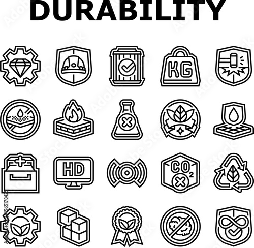strength durability product icons set vector