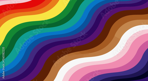 Wavy, Colorful, Progressive Pride Flag with Diverse Representation.