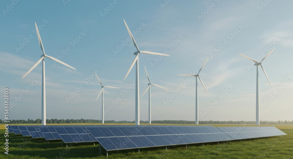 Fototapeta premium Solar and Wind Energy Farm