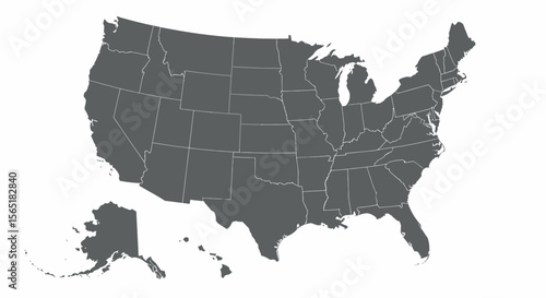 Detailed Gray Silhouette Map of the United States with State Borders