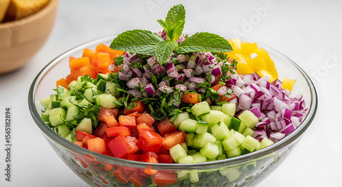 Side View of Freshly Chopped Vegetables in a Bowl – Unmixed and Colorful