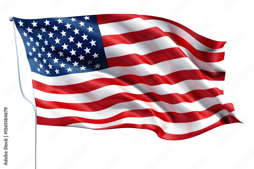 Dramatic Angle USA Flag Illustration with Clear Fabric Detail and Motion Isolated to Transparent Background Dramatic Angle USA Flag Illustration with Clear Fabric Detail and Motion Isolated to Transparent Background