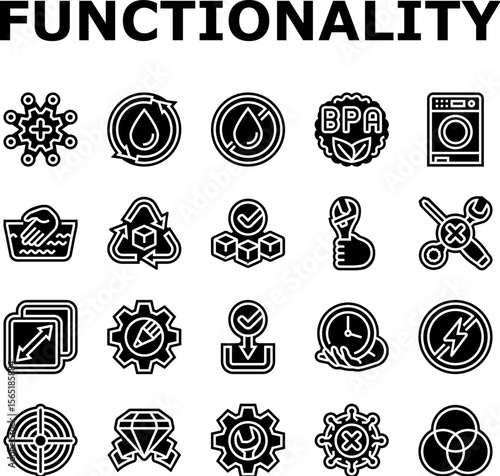 functionality features product icons set vector