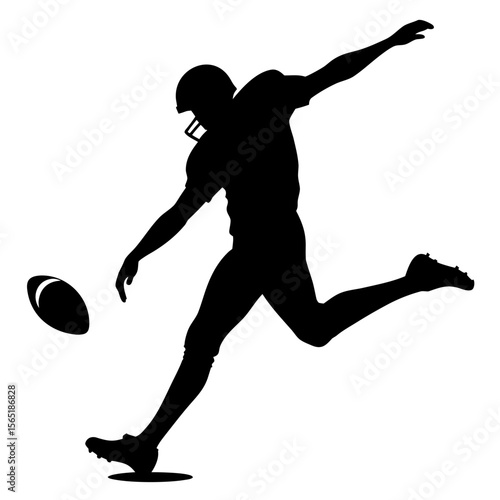 Football Player Kicking Ball Silhouette – Solid Black Vector Sports Illustration