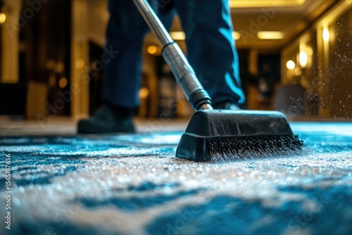 Wallpaper Mural Close-Up of Professional Cleaning Process with Vacuum Cleaner on Floor in Hotel Lobby Environment Highlighting Carpet and Dust Removal Techniques Torontodigital.ca