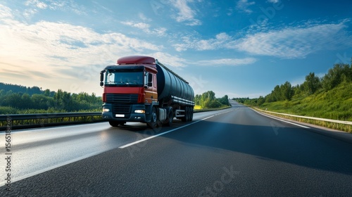 Wallpaper Mural fuel tanker truck transporting oil, detailed tank, on paved road, blue sky Torontodigital.ca