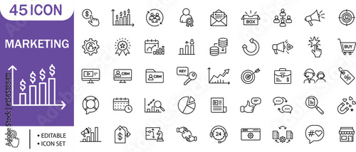 Marketing Strategy Analytics CRM SEO Growth Sales Editable Icon Set