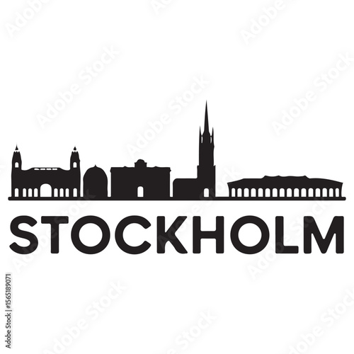 Stockholm skyline. Travel Stockholm famous landmarks. Business and tourism concept for presentation, banner, web site. Vector black silhouette. with white background
