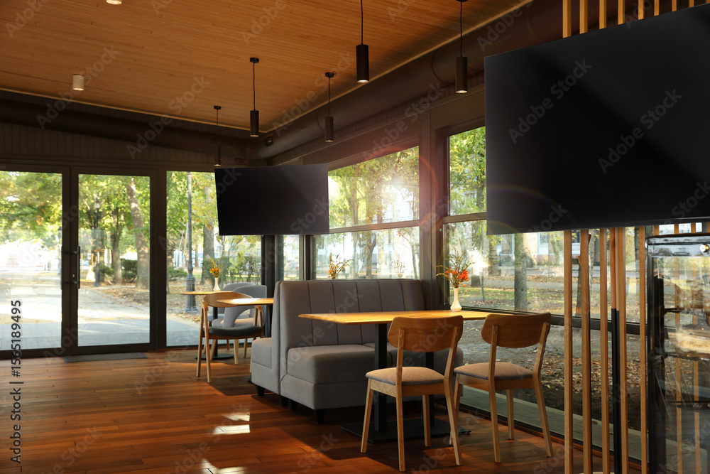 Naklejka premium TV sets for event broadcasting in bar