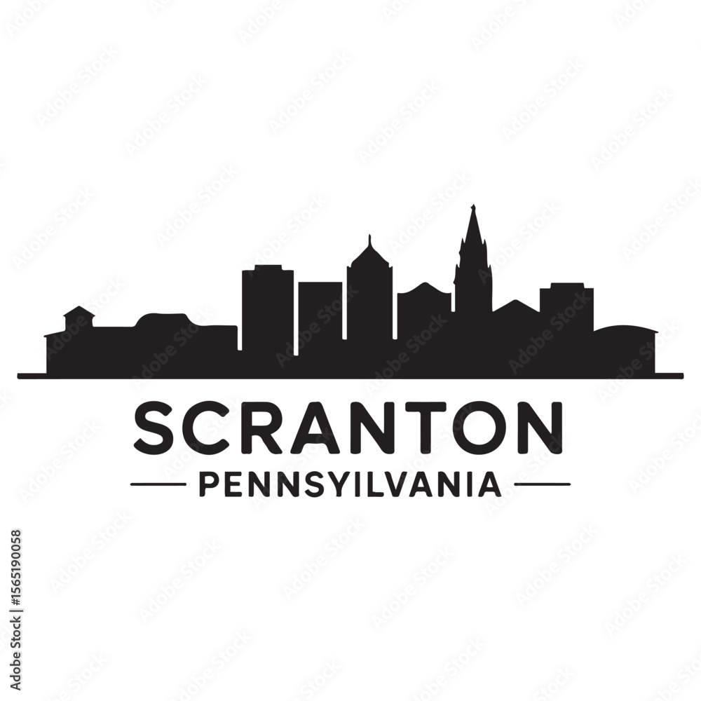 Fototapeta premium Scranton, PA skyline horizontal banner. Scranton, Pennsylvania. Vector template for your design. Vector black silhouette. with white background