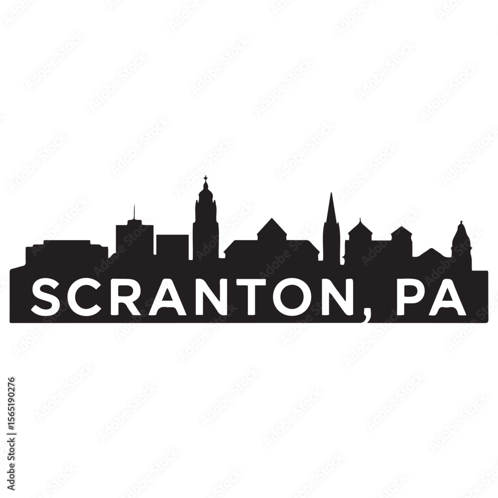 Fototapeta premium Scranton, PA skyline horizontal banner. Scranton, Pennsylvania. Vector template for your design. Vector black silhouette. with white background