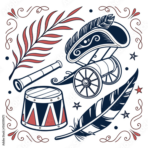 Hand drawn Colonial American Background Design for Graphic Projects