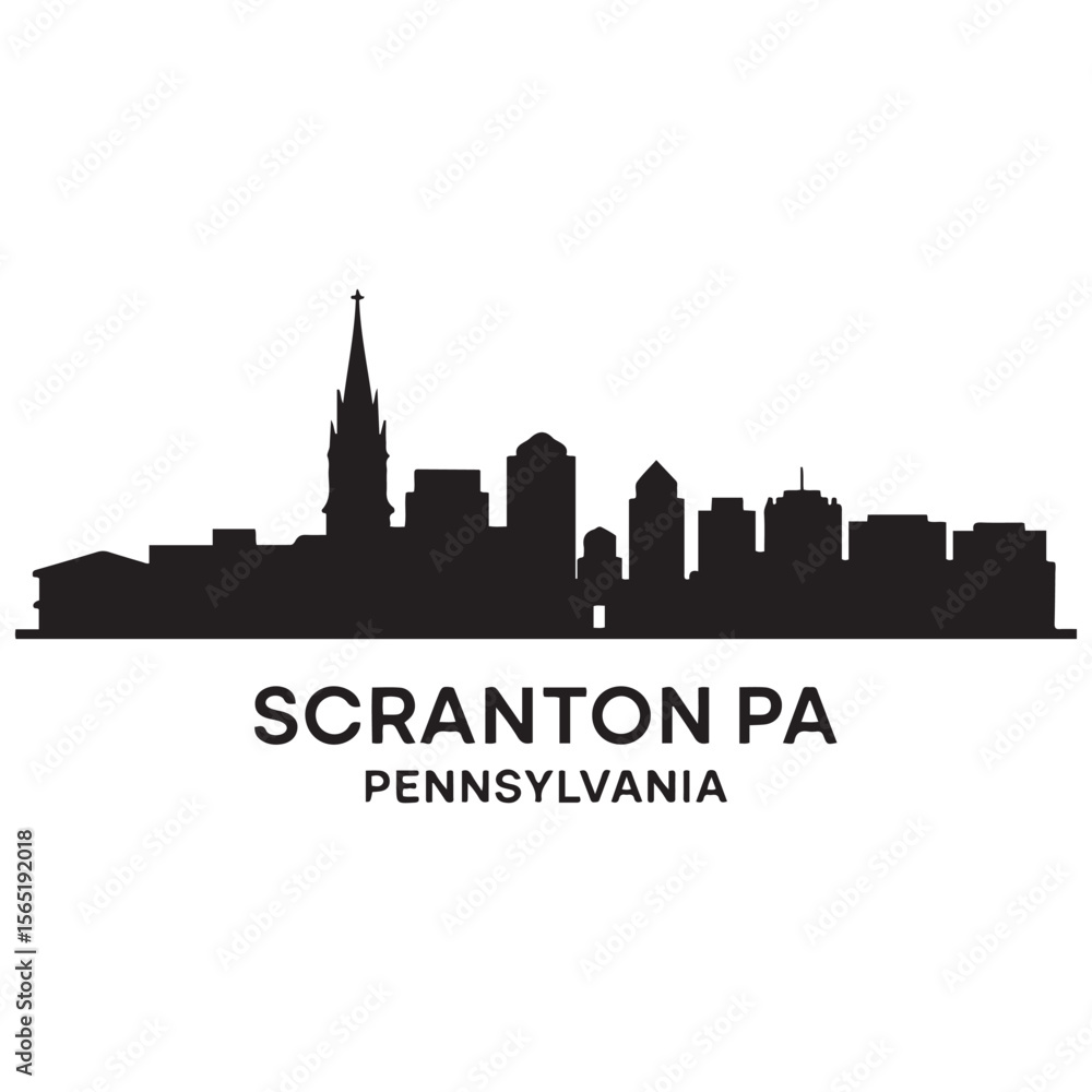 Naklejka premium Scranton, PA skyline horizontal banner. Scranton, Pennsylvania. Vector template for your design. Vector black silhouette. with white background