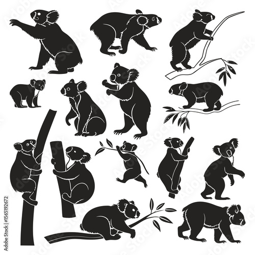 Koala Silhouette Vector Set – Cute Koala Clipart Collection