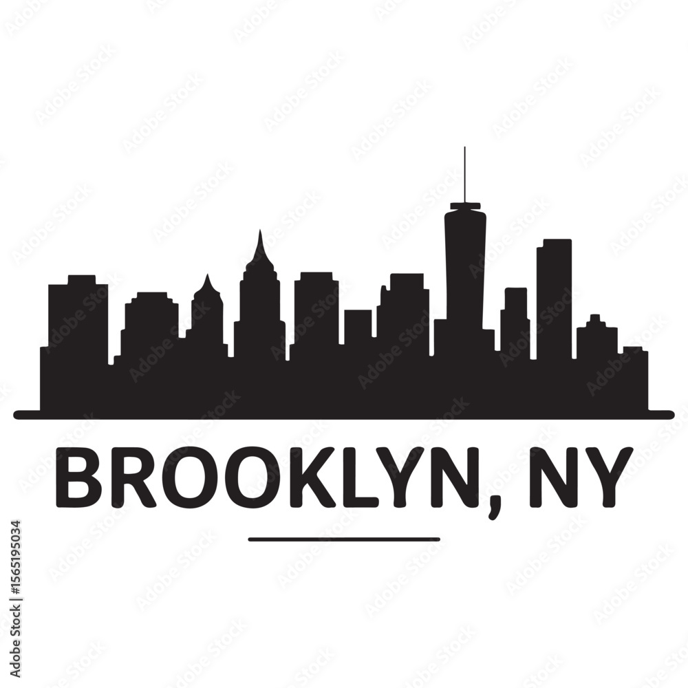 Fototapeta premium Brooklyn, NY, city skyline. Black cityscape banner. Vector black silhouette. with white background