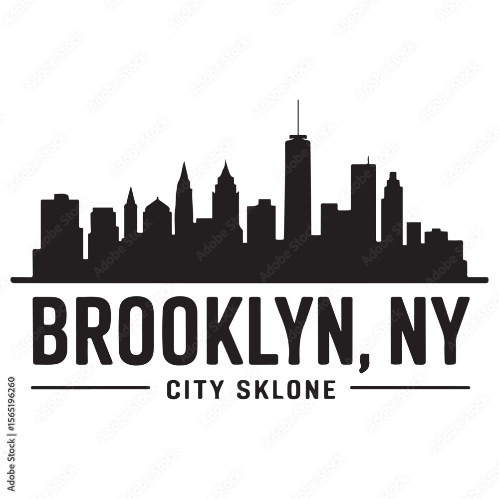 Naklejka premium Brooklyn, NY, city skyline. Black cityscape banner. Vector black silhouette. with white background