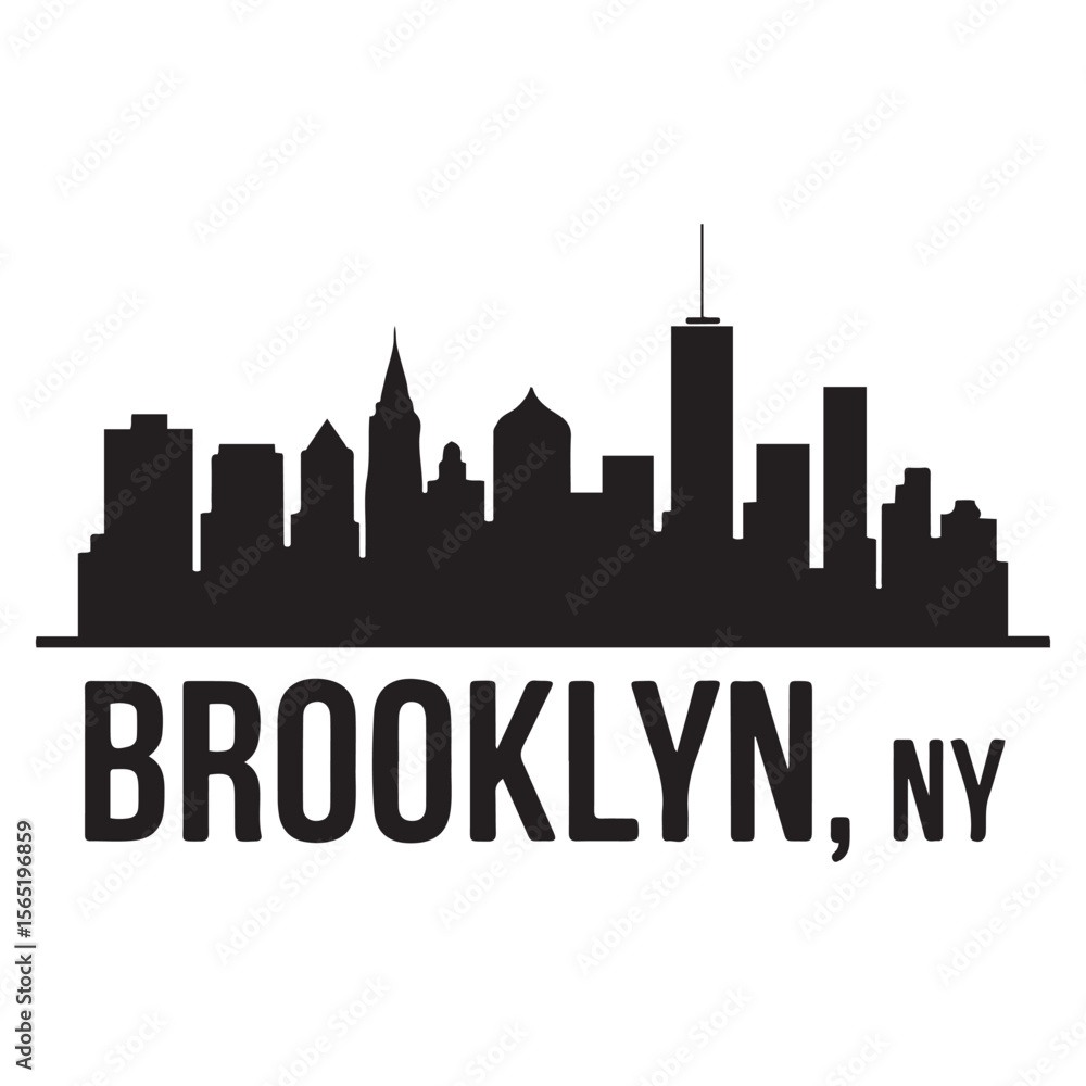 Naklejka premium Brooklyn, NY, city skyline. Black cityscape banner. Vector black silhouette. with white background