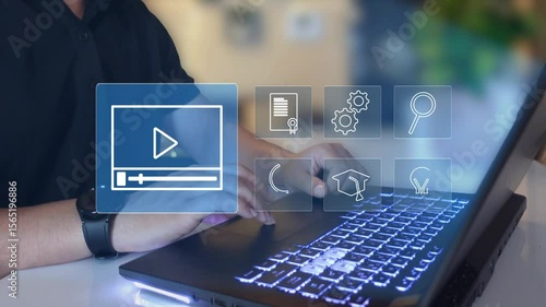 E-learning online education training webinar on internet for personal development and professional qualifications. 