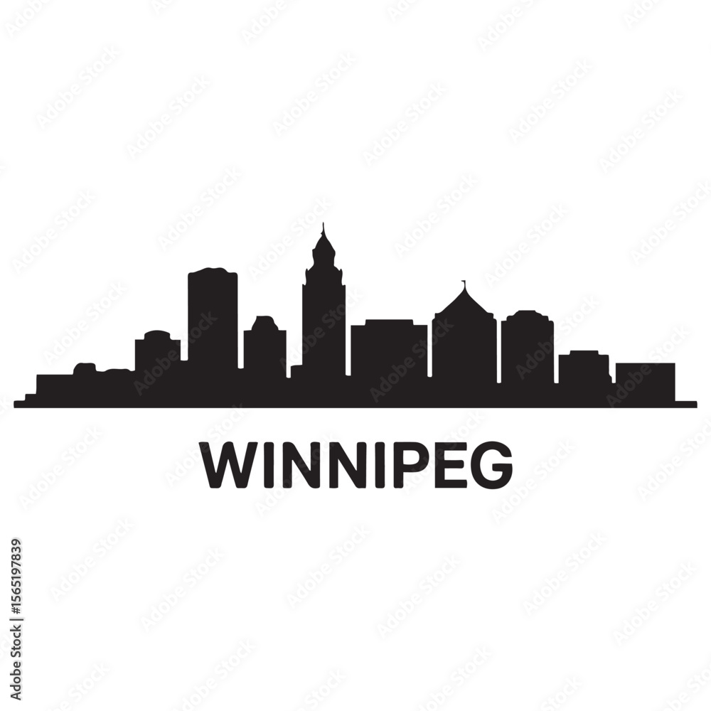 Obraz premium Winnipeg skyline silhouette. Black Winnipeg city. Vector black silhouette. with white background