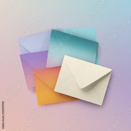 Free Download Five colorful envelopes arranged overlapping on a soft gradient pastel background. - GFXLoad