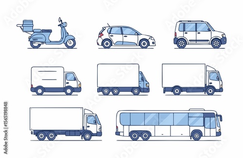 Fotografie Vector illustration of a transportation icon set featuring various vehicles and