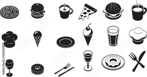 Isometric food and drink icons pizza burger