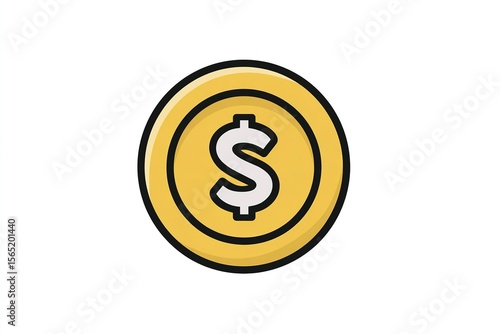 A simple clipart coin icon with a dollar sign in the middle