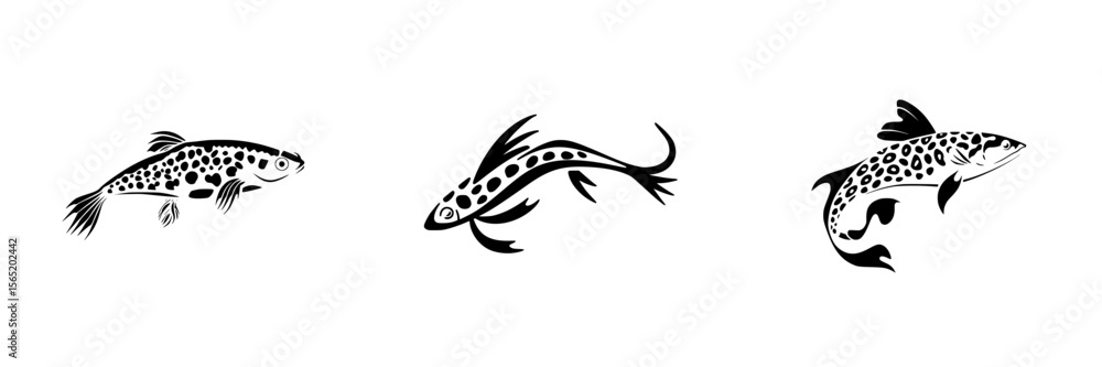Obraz premium Elegant silhouette pictogram set of different fish and aquatic animals for design use