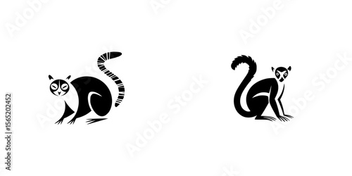 Silhouette pictograms depicting two different lemurs in a minimalist design suitable for graphic projects