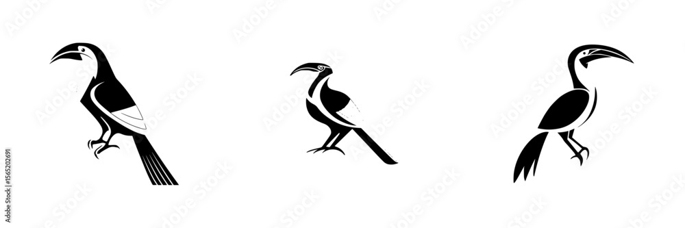 Obraz premium Collection of silhouette pictograms featuring a variety of bird species with distinct poses and characteristics