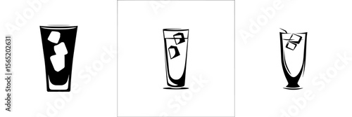 Various silhouette pictograms of glasses with ice cubes in an isolated vector format for design use
