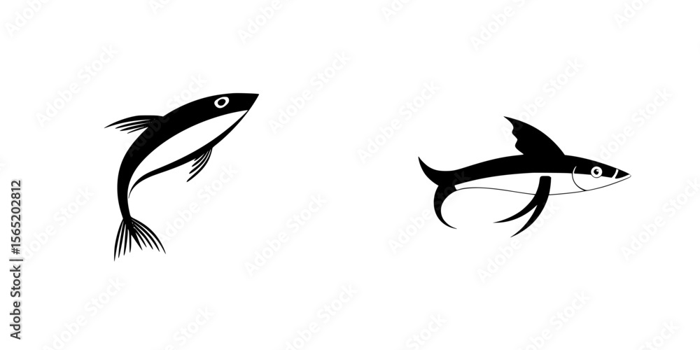 Fototapeta premium Silhouette pictograms of fish and shark in isolated vector icons for design and illustration purposes