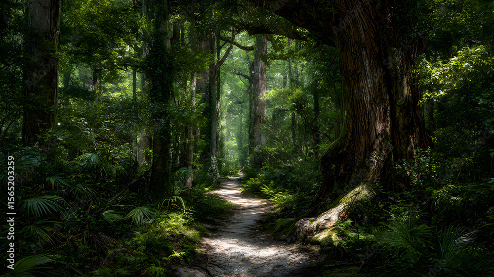 Obraz premium The Enchanting Journey Through Nature's Timeless Emerald Pathway of Reflection