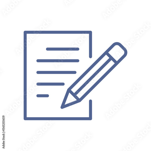Writing icon, minimal document symbol representing note taking, paperwork task, office documentation, report preparation and content creation flat vector illustration.
