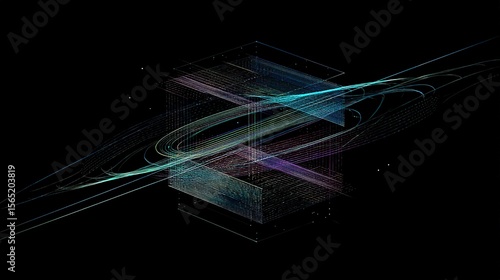 A minimalistic, surreal tesseract floating in an infinite void--its geometry clean an