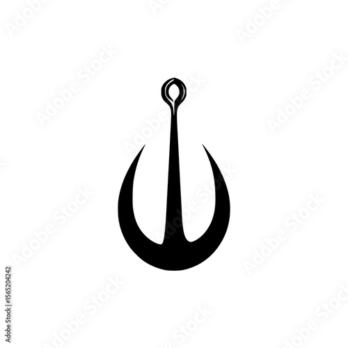 Silhouette pictogram of a fishing hook representing angling activities in aquatic environments