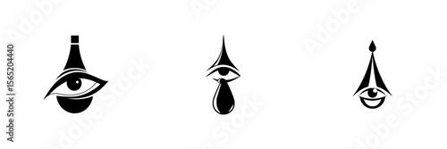 Stylized silhouette pictograms representing eye shapes and water droplets for creative design elements