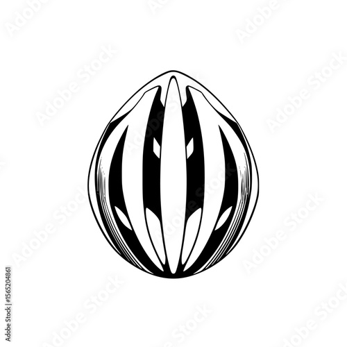 Silhouette pictogram of a cycling helmet design showcasing safety gear in a minimalist style