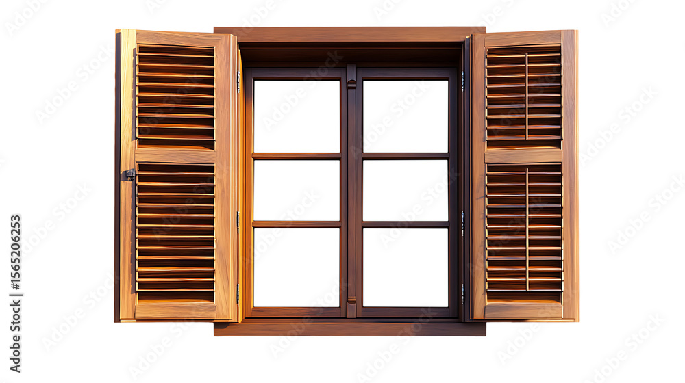 Obraz premium wooden open window shutters isolated on transparent background