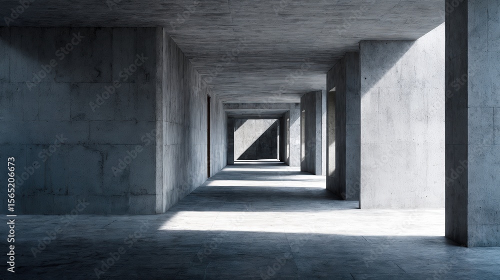 Obraz premium Wide View of Abstract Concrete Passage in Brutalist Style