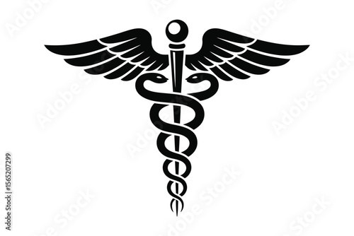 Medical icon caduceus and asclepius wand vector  