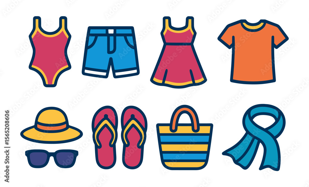 Fototapeta premium Summer essentials: colorful beachwear and accessories collection