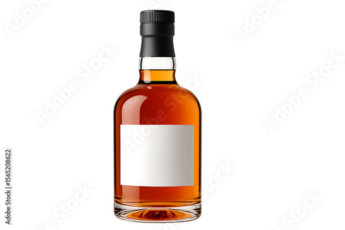 Glass bottle with amber liquid isolated on transparent background