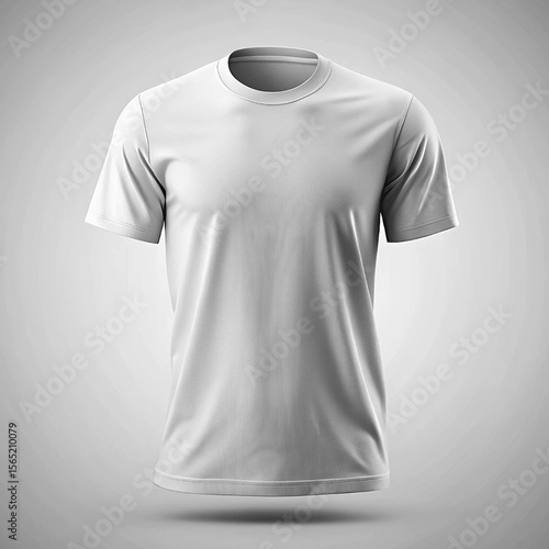 Clean White Men's Crew Neck T-Shirt Mockup; Studio Shot, Neutral Background, Simple Style.