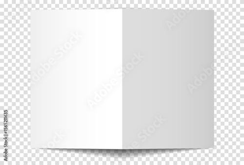 Mockup of accordion folded booklet, book, brochure of 2 pages, 3d vector illustration on transparent background. Use for your design. Vector illustration.
