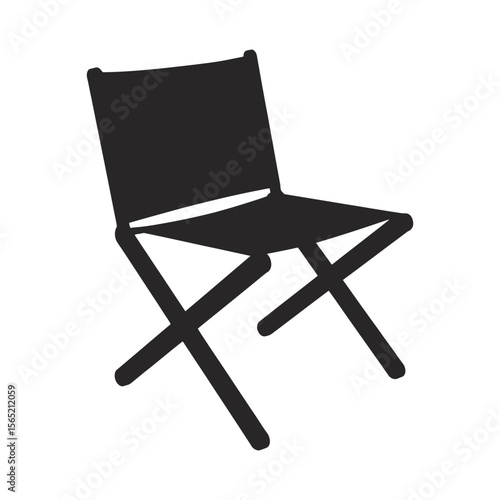 Simple black silhouette of a folding director s chair isolated on white background