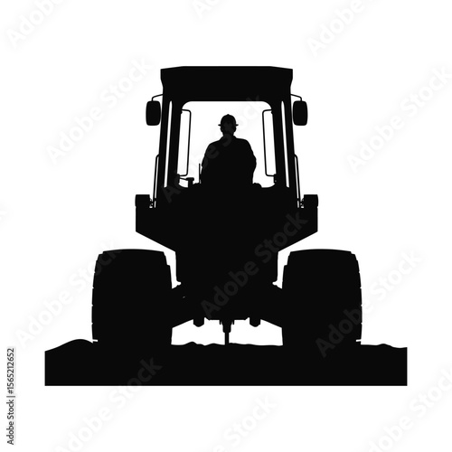 Silhouette of a tractor with a driver inside isolated on white background