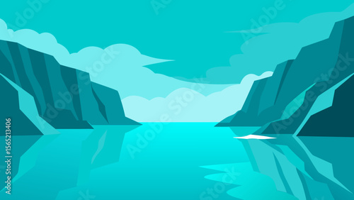 A breathtaking blue iceberg drifts in the sea, reflecting the vast nature of the Norwegian landscape and sky